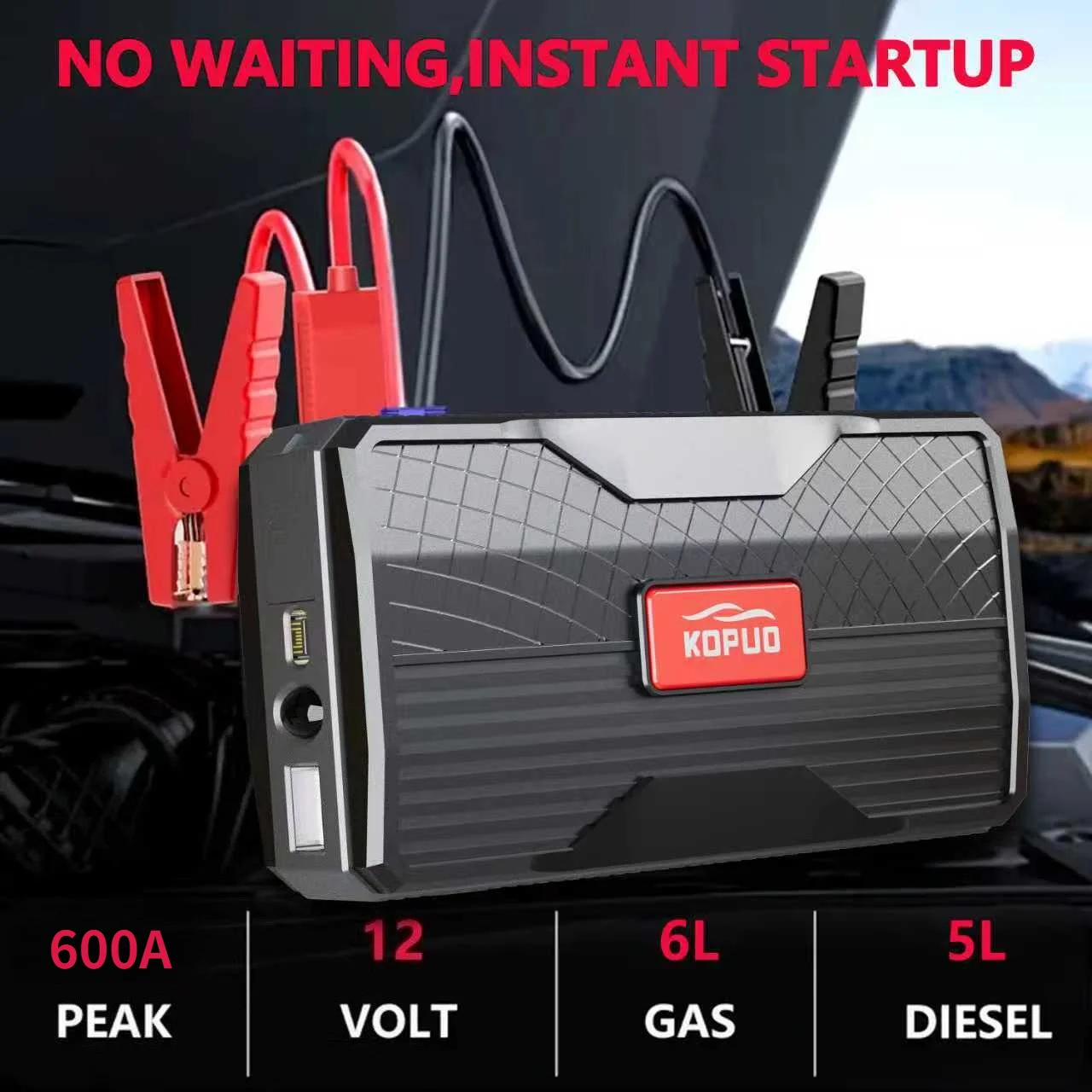 KOPUO سيارة الانتقال كاتب 600A 12 فولت بنك الطاقة المحمولة للبطارية الميتة بداية سريعة لمركبات الديزل البنزين