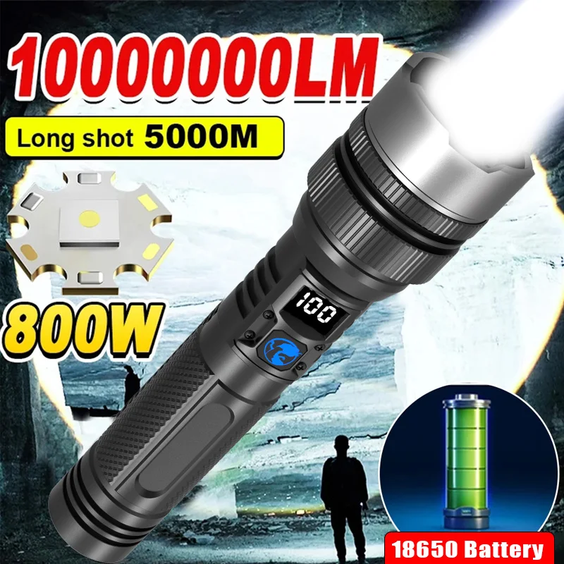 High Strong Power Led Flashlights 2000LM Tactical Torch with Display Light USB Charging Camping Fishing Emergency Zoom Lantern