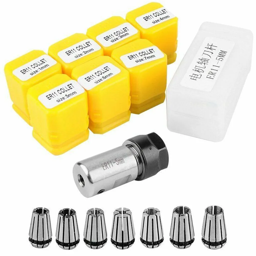 7pcs ER11 1-7mm Collets With 5mm ER11A Motor Shaft Holder Extension Rod ER11 Chuck CNC Drilling Tool Parts