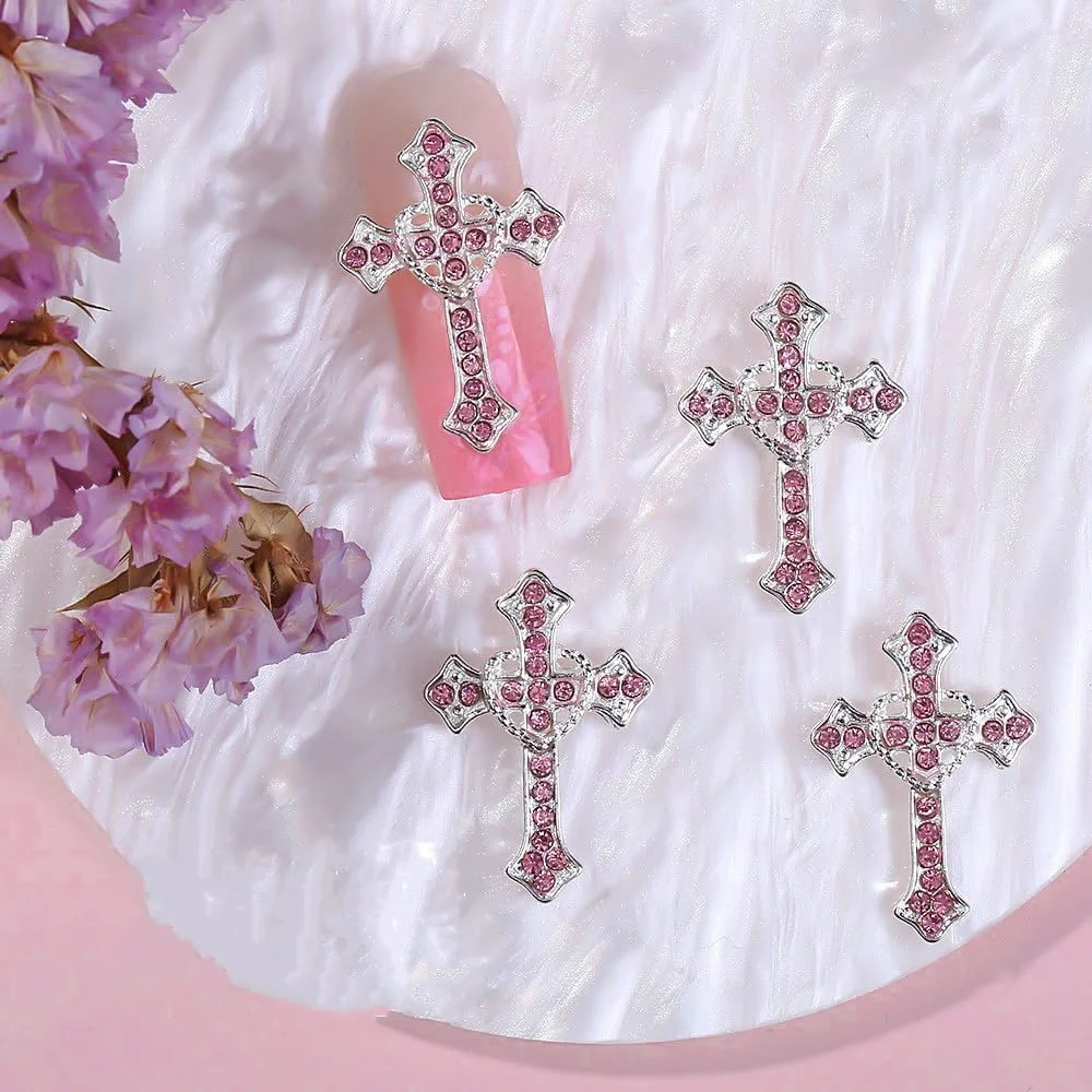 10/5pcs Punk Cross Nail Charms 3D Gold Silver Diamond Nail Art Decoration Sparkling DIY Manicure Rhinestones Jewelry for Women