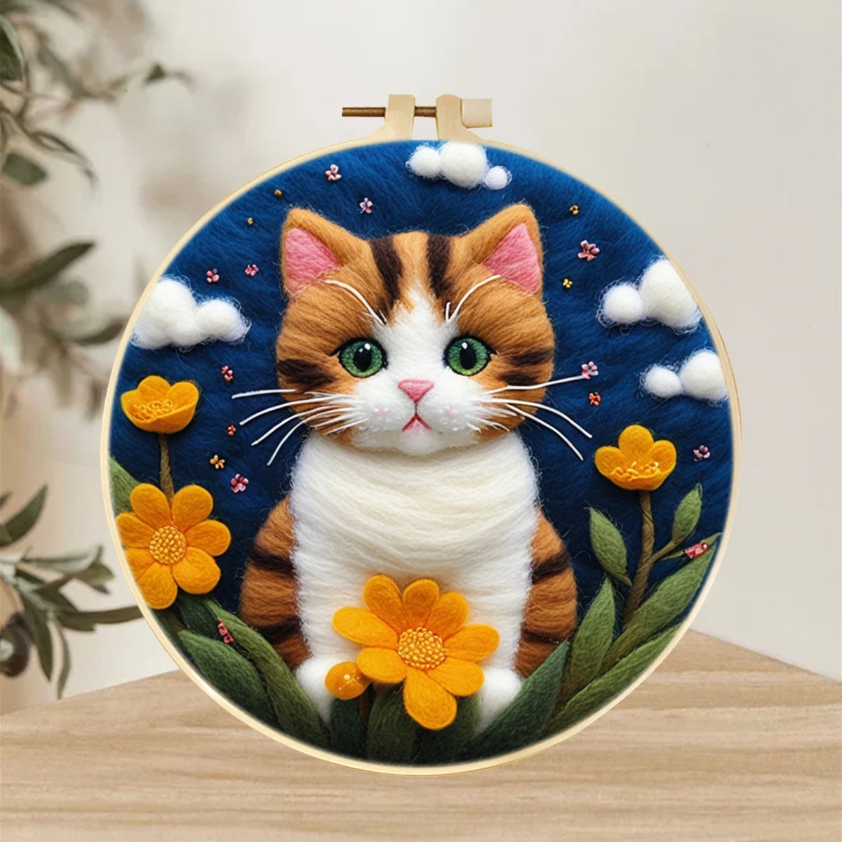 

Brown Cat Needle Felt Starter Kits For Adults Diy Wool Felting Painting Beginners Kit Embroidery Frame Wool Needlework Crafts