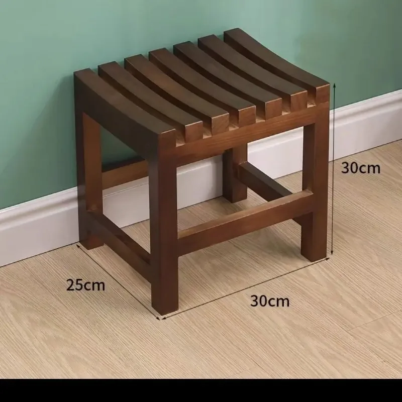 Solid Wood Shower Bench - Non-Slip Stool for Elderly & Pregnancy, Foldable Entryway Seat with Backrest, Living Room Ottoman