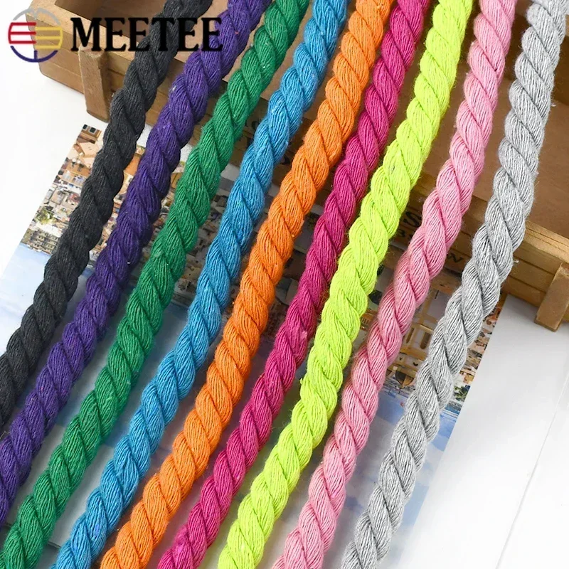 5Meters Meetee 5-20mm Colored Cotton Ropes 3 Shares Twisted Cord Weave Cords Decoration Macrame Rope for Bags Sewing Accessories