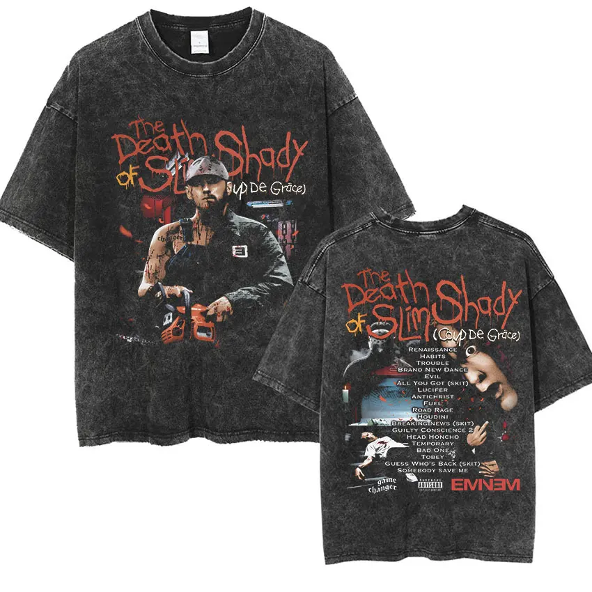 Washed  New Arrival Mens Clothes Tee Shirt T-Shirts Tshirt for Men Ropa Hombre 90s Rapper Eminem World Tour Music Graphic