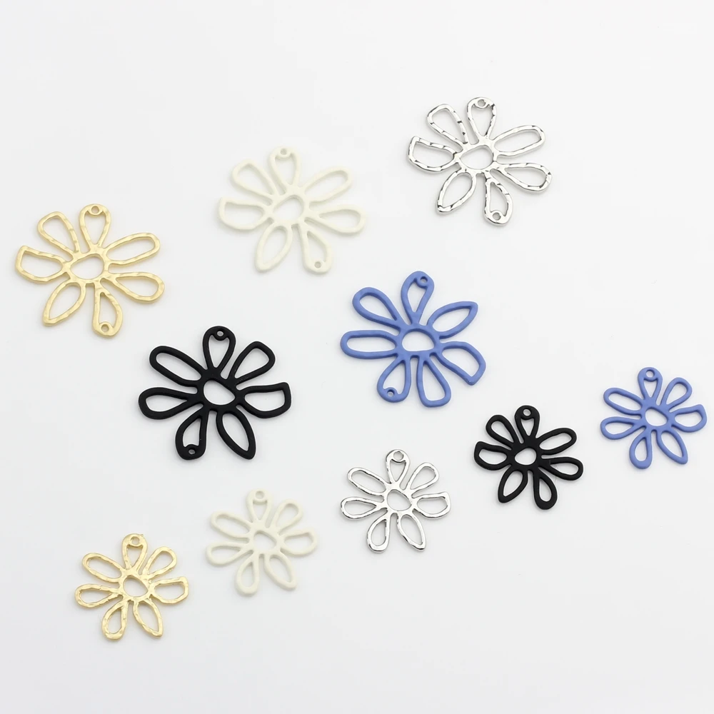 Zinc Alloy Color Spray Paint   Hollow Flowers Charms Connector 6pcs/lot For DIY Earrings Jewelry Making Accessories