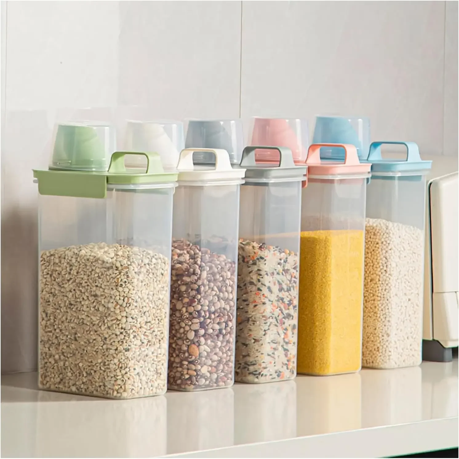 Multi functional Grain Can, Household Sealed Fresh Box Set, 4PCS Plastic Transparent Large Capacity Sealed Jars