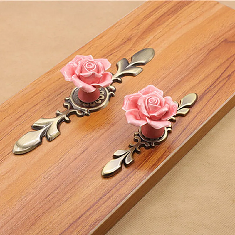 pink rose dresser knobs Bonsicoky 2 Pcs Pink Rose Drawer Pulls, Ceramic Flower Knobs Decor Handles for Drawer, Cabinet, Dresser, Cupboard, Door