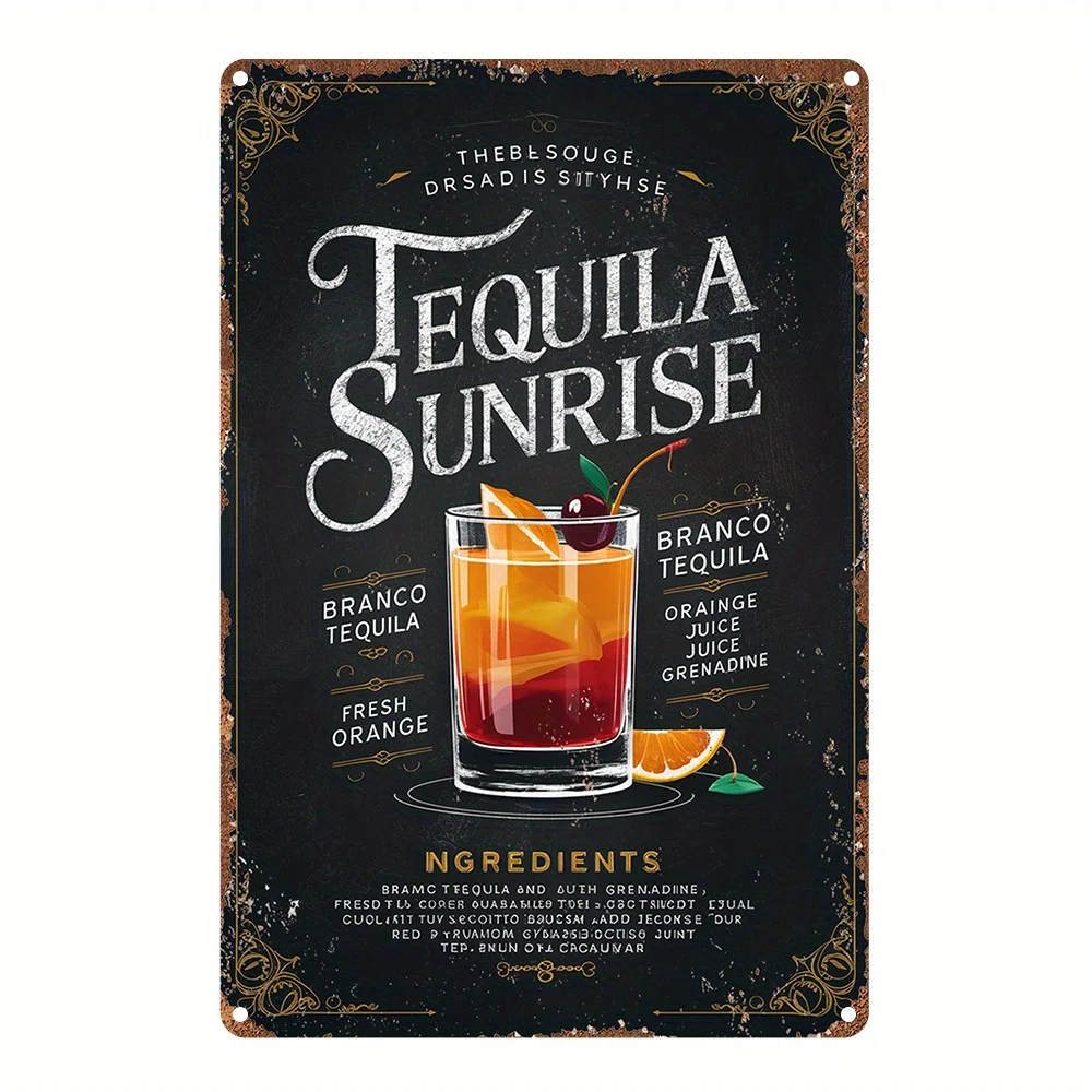 Room Decor Vintage Tequila Sunrise Metal Sign, Aluminum Wall Art Decor, Gift for Home Decoration, Bedroom, Kitchen, Game Room