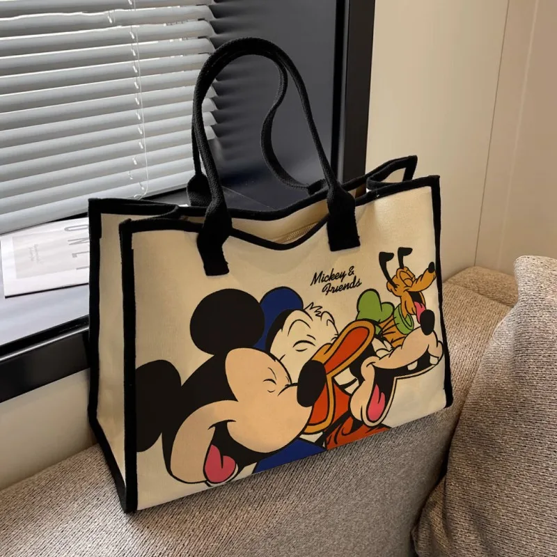 Disney New Mickey Cartoon Cute Canvas Bag, Versatile and Fashionable Commuting Large Capacity Women\'s Portable Shoulder Bag