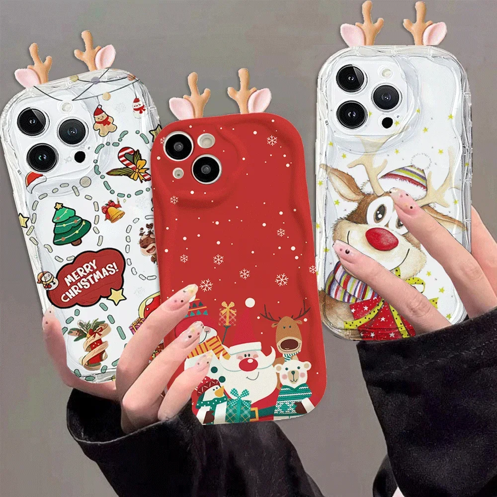 آذان ثلاثية الأبعاد سانتا كلوز عيد الميلاد الغزلان جراب هاتف ل ممن لهم رينو 14F 14 13 12 11 برو 13F 12F 11F 8T 7Z 8Z 4 8 برو A3 برو A60 غطاء #2