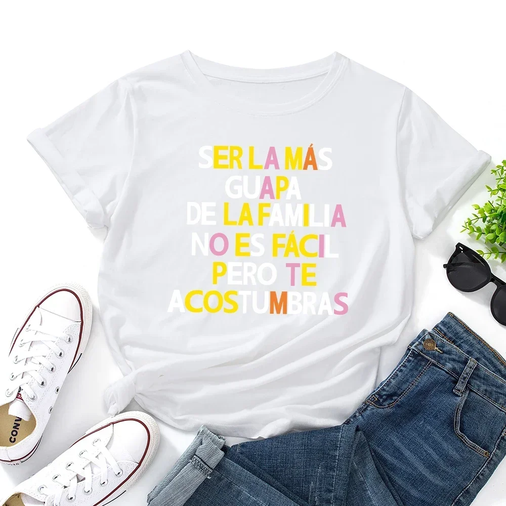 2024 Summer Women T Shirt Simple Spain Letter Print Female Short Sleeve T-shirt Harajuku Woman Tops Ladies  Tees