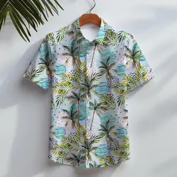 Summer Shirt Hawaiian Shirts For Men Beach Vacation Short Sleeve Top Casual Men's Blouse Coconut Tree Camisas De Hombre Clothing