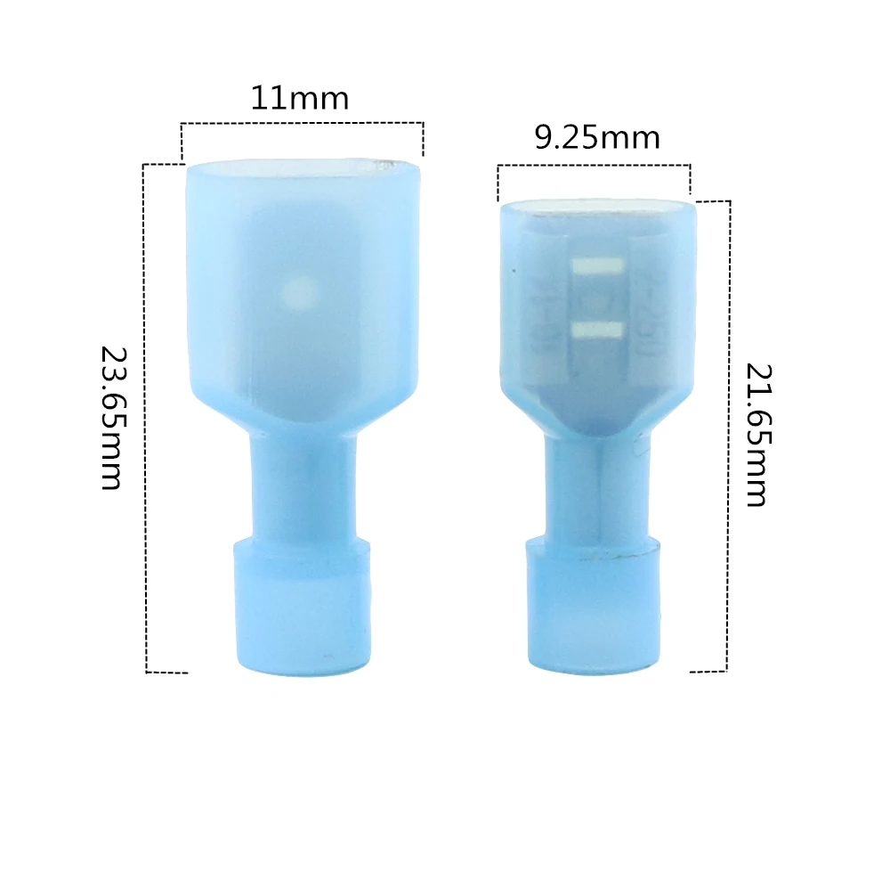 FDFN2-250 MDFN2-250 transparent Blue Fully Insulated Spade Electrical Crimp Connectors- Mixed Male & Female