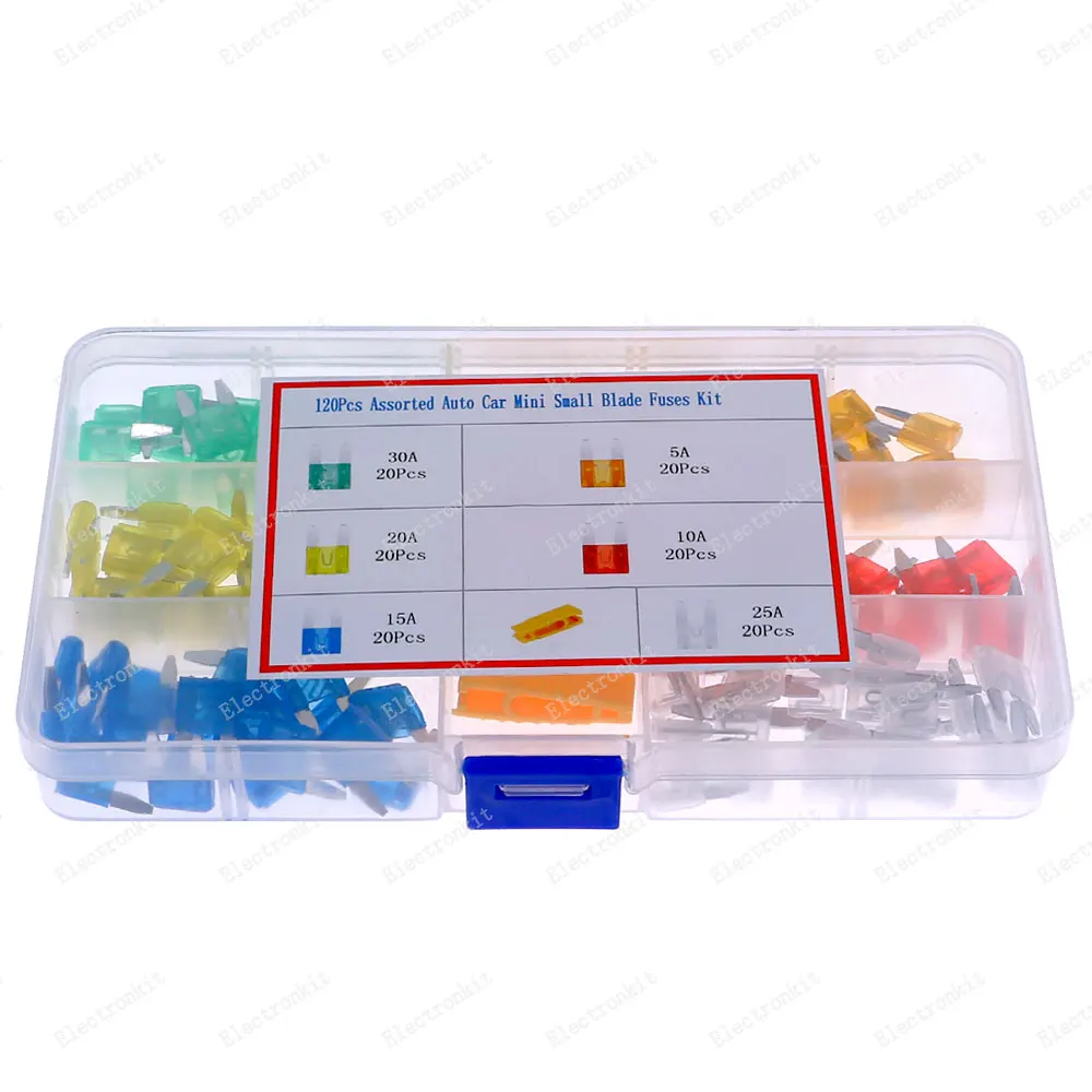 120Pcs Mini Blade Fuse Assortment ชุดยานยนต์รถบรรทุกฟิวส์ผู้ถือผสมชุด5A 10A 15A 20A 25A 30A