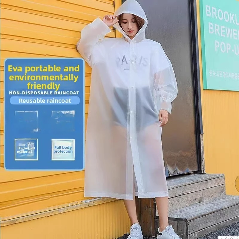 Poncho de pluie EVA épais et réutilisable pour hommes et femmes adultes – Longue longueur pour les étudiants, la randonnée, les voyages et le Rafting
