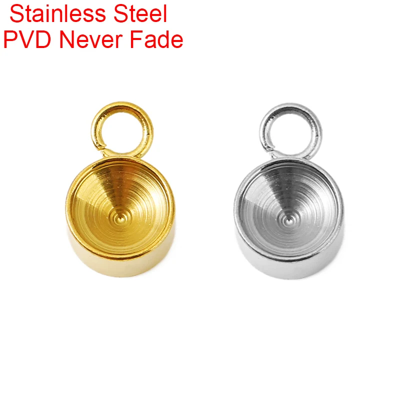 20 Stück PVD verblasst nie 5 mm Edelstahl-Anhänger-Fassungen Cabochon-Basis-Charms leere Fassungen für DIY-Schmuckherstellungszubehör