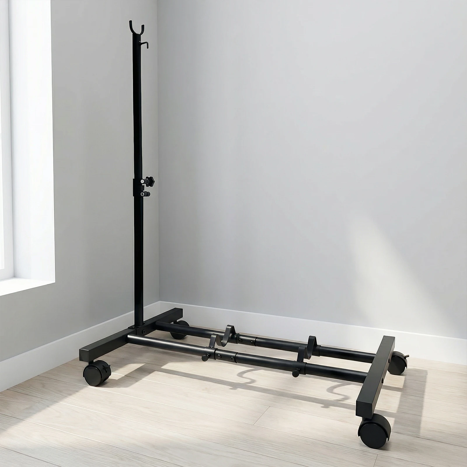 

Upright Bicycle Storage Rack Vertical Bike Stand Bikes Holder (Plastic Wheels)