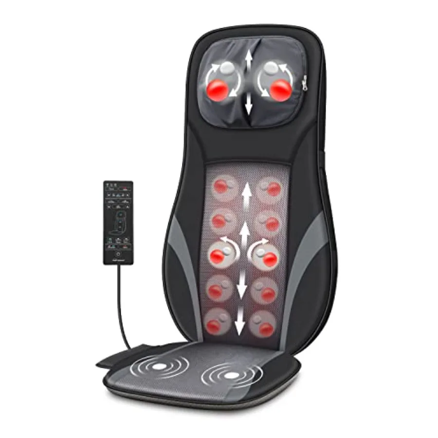 

Массажер для спины Snailax Shiatsu с подогревом, глубокая разминающая массажная подушка для кресла с регулируемой интенсивностью массажер для кресла Shiatsu to Re