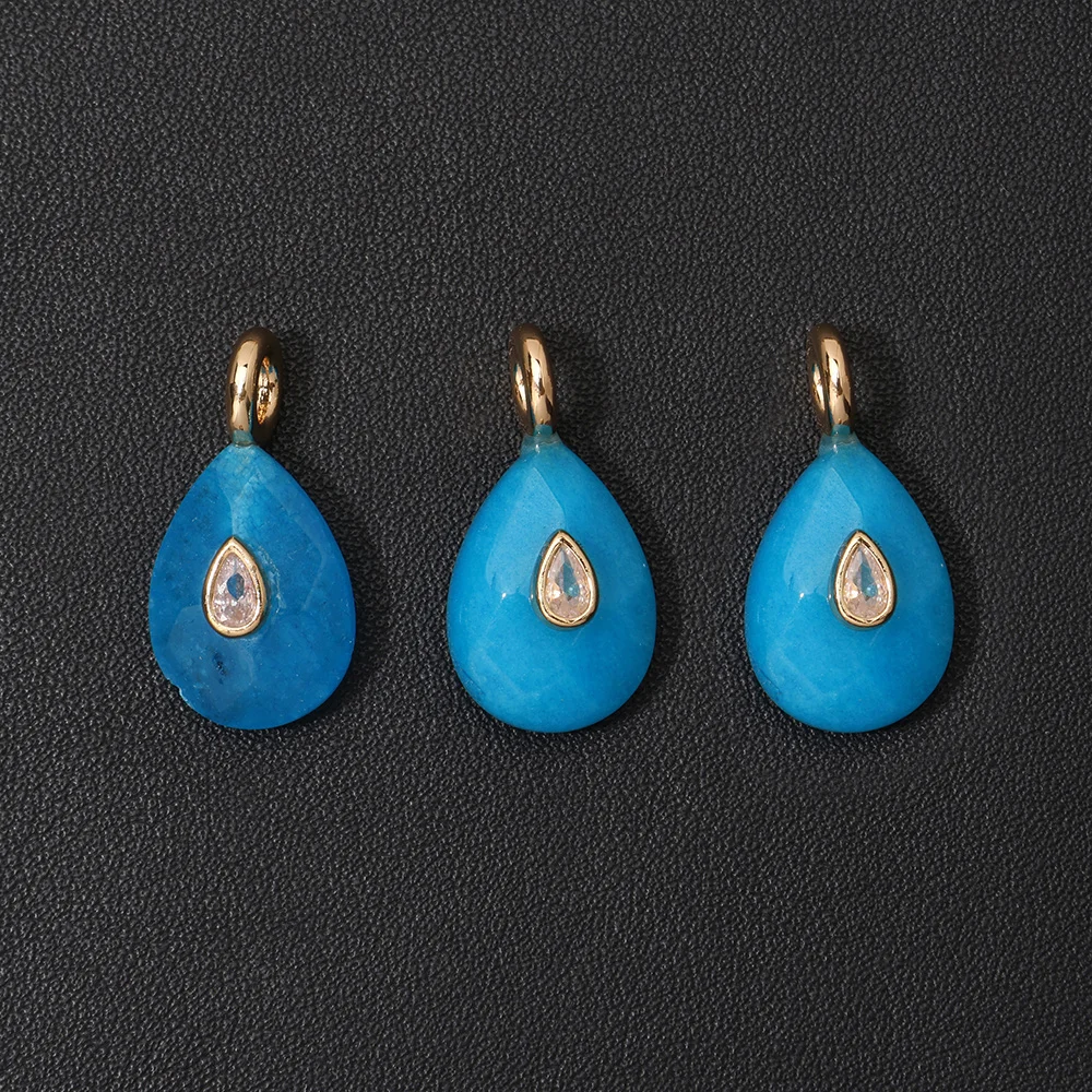 1 Stück Wassertropfen-Kristallstein-Anhänger mit eingelegtem winzigem Zirkon, goldener Anhänger in Tropfenform für die Schmuckherstellung, Halskette, DIY-Zubehör – Detail 19