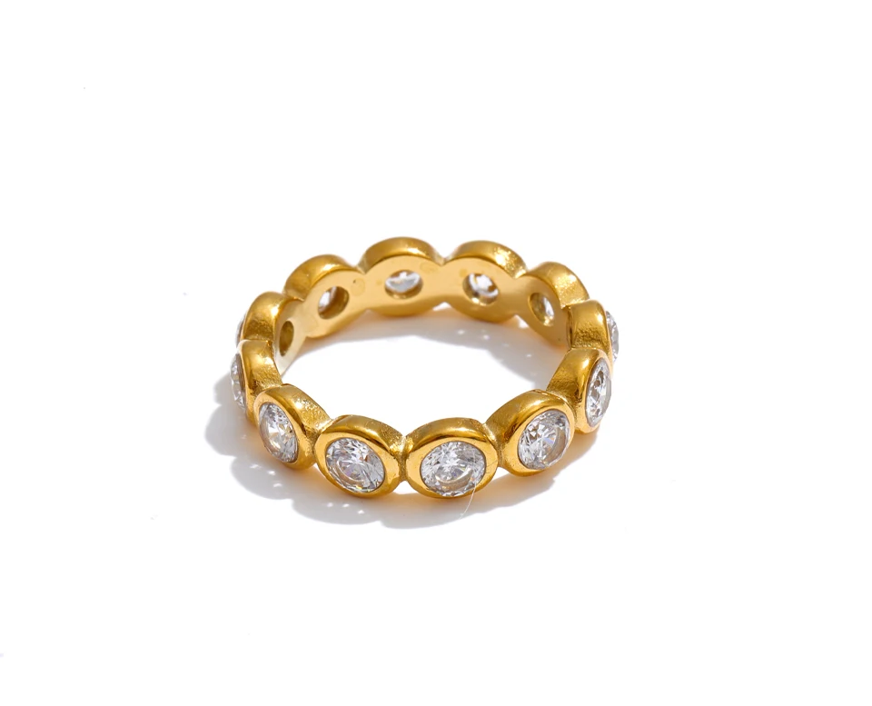 Yhpup Größe 678 Edelstahl-Ring mit kubischem Zirkonia, rund, hochwertig, für den Alltag, modisch, Premium-Schmuckzubehör für Damen – Detail 2