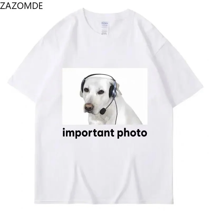 ZAZOMDE Retro Streetwear T-Shirt Important Photo Funny Slogan Dog Graphic Printing Oversized Casual Short Sleeve Shirts
