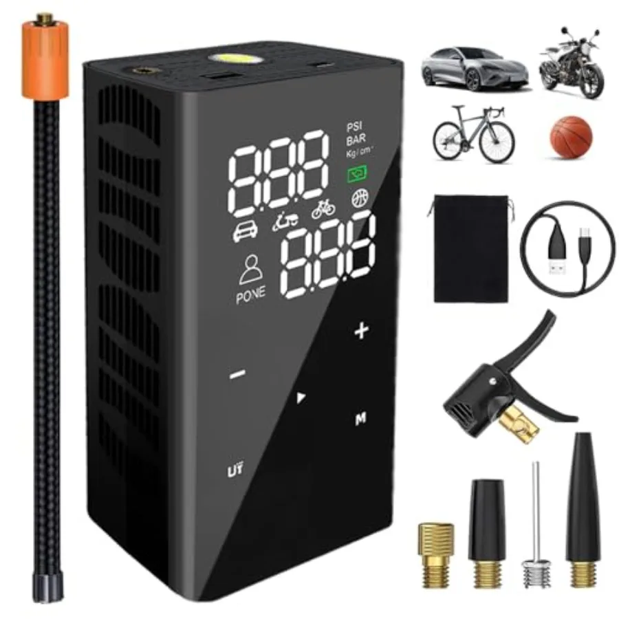 

Portable Air Compressor 4X Faster Inflation Cordless Electric Air Pump for Car Tires SUV Light Truck Motorcycle Bike with Digit
