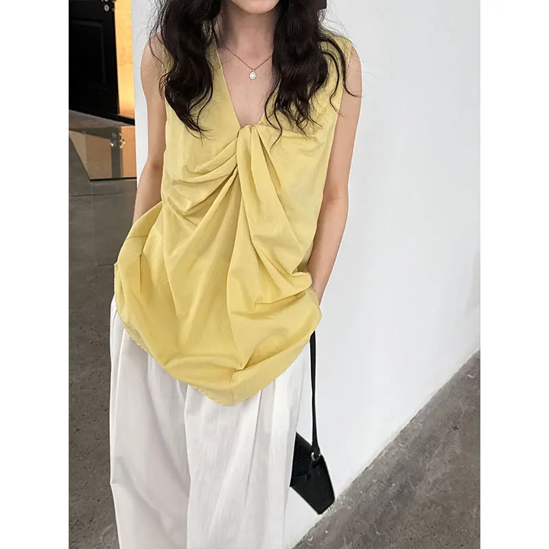 

Round Neck Twisted Vest Top, Women's Summer Loose Slim Shirt