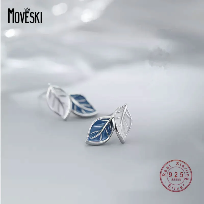 MOVESKI 925 Sterling Silver Autumn Fallen Leaf Design Stud Earrings For Women Creative Temperament Gift Jewelry