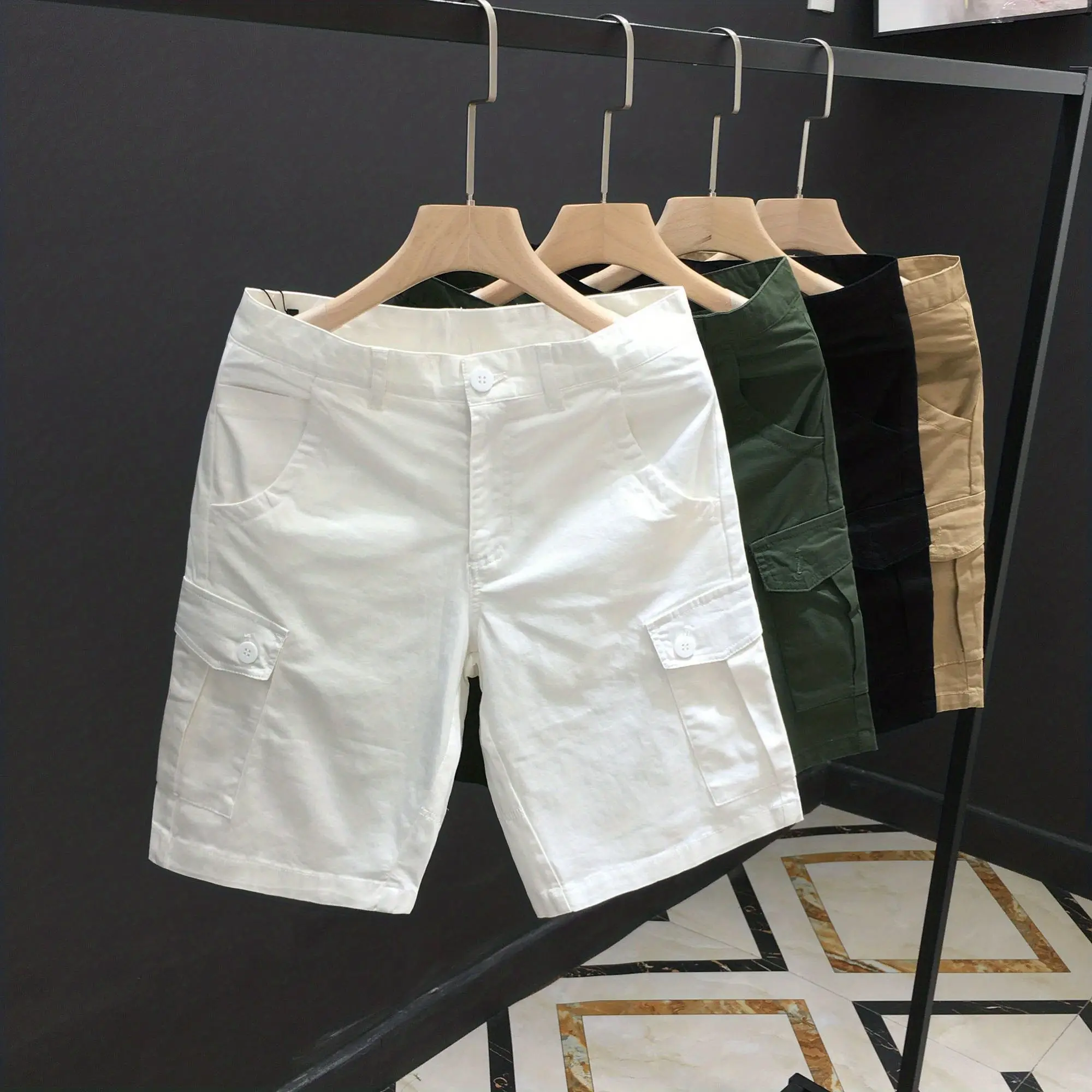 

White Loose Men's orts Casual Cotton Workwear Pants with Multiple kets Trendy Summer Faion f-length Youth Active Sle