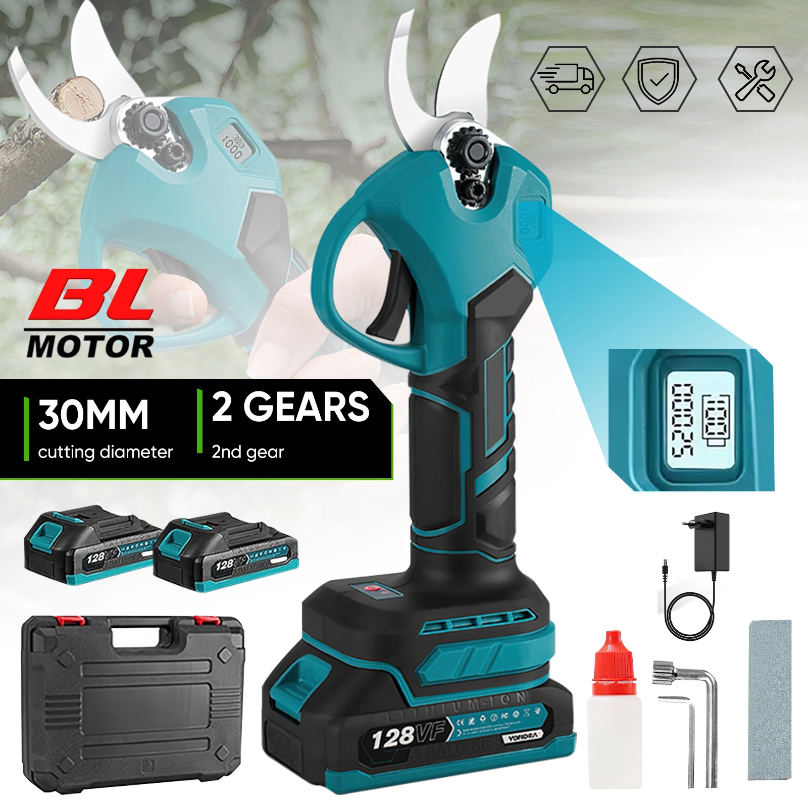 Forbici da potatura elettriche a batteria, senza fili, con due velocità, da 30 mm, ricaricabili, per alberi da frutto e bonsai, utensile da giardino compatibile con batteria Makita da 21 V.