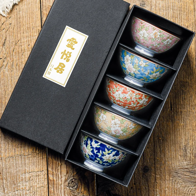 

Ceramic Camellia Rice Bowl 5 Small Bowls Tall Bowl Gift Box Set