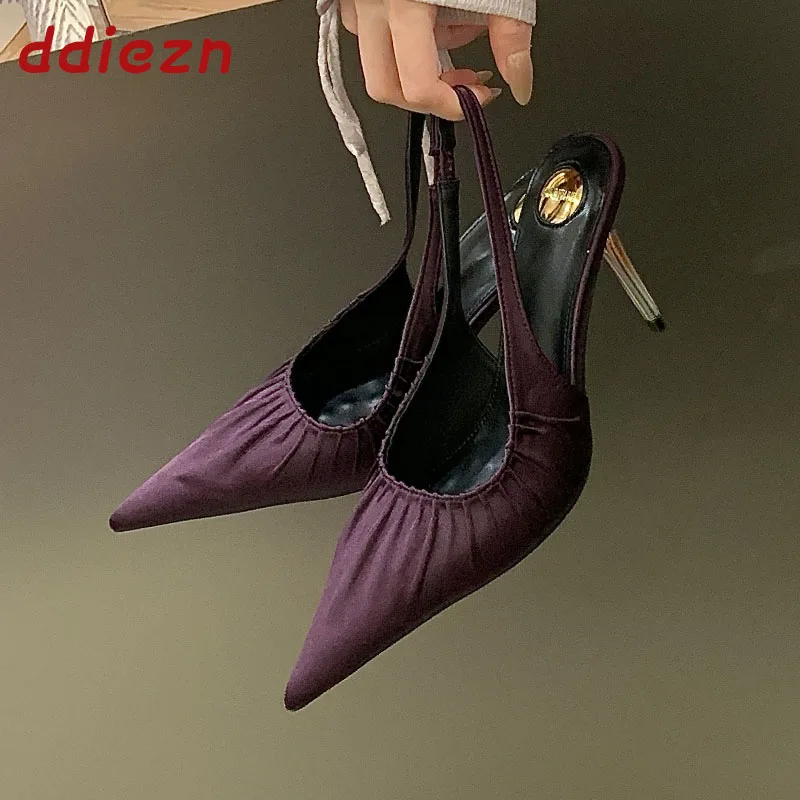 

Women Heels Sandals Mules Shoes Female Slip On Pumps Slingbacks Fashion Pointed Toe Ladies Thin High Heels Dress Shoes New 2026