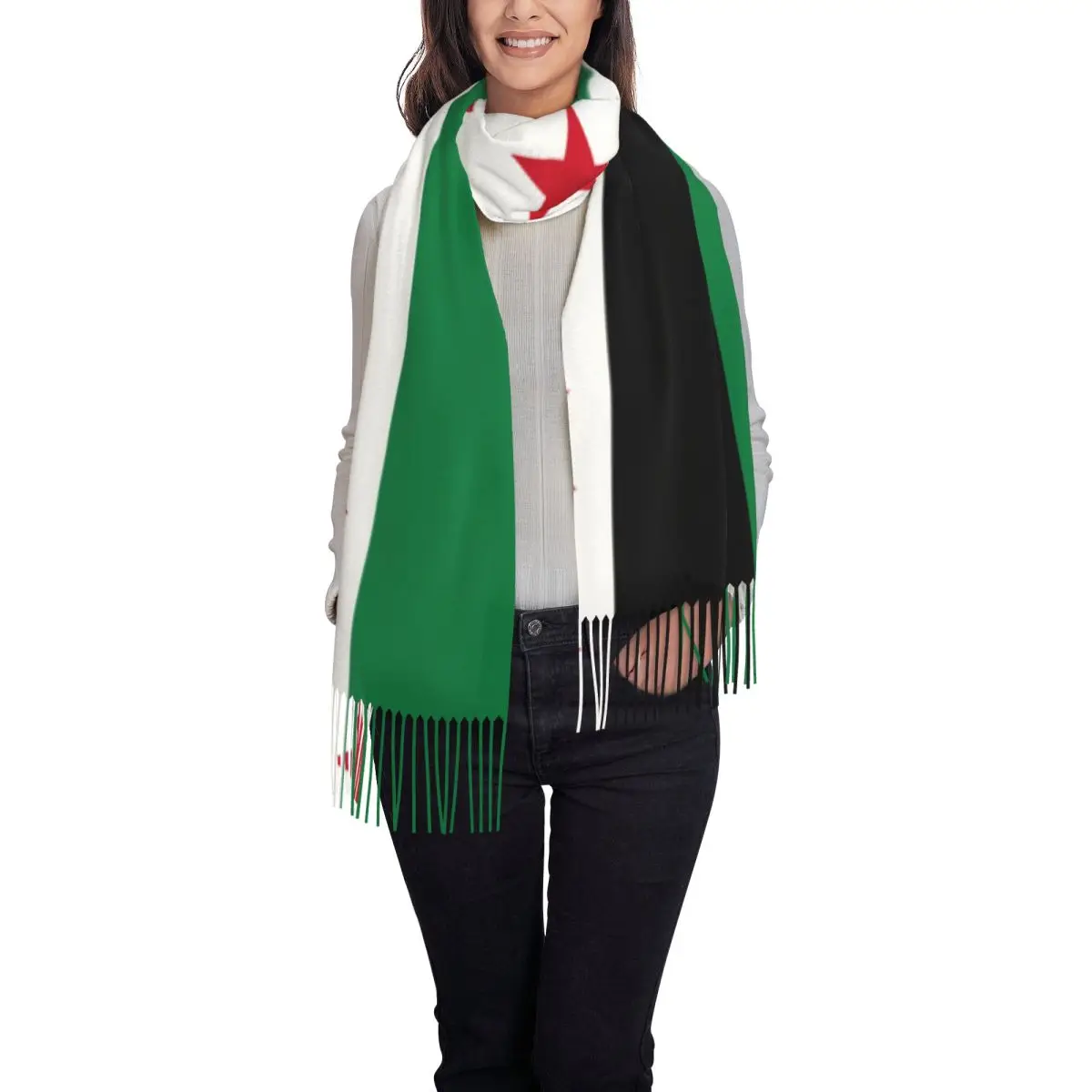 Syrian Flag Scarf Wrap Women Long Winter Fall Warm Tassel Shawl Unisex Scarves