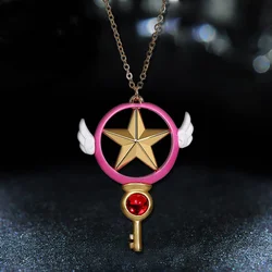 Anime Cardcaptor zawieszka w kształcie klucza wisiorek metalowy Kinomoto Sakura rekwizyty do Cosplay skrzydełka wisiorek w kształcie gwiazdy urocze akcesoria kostiumowe