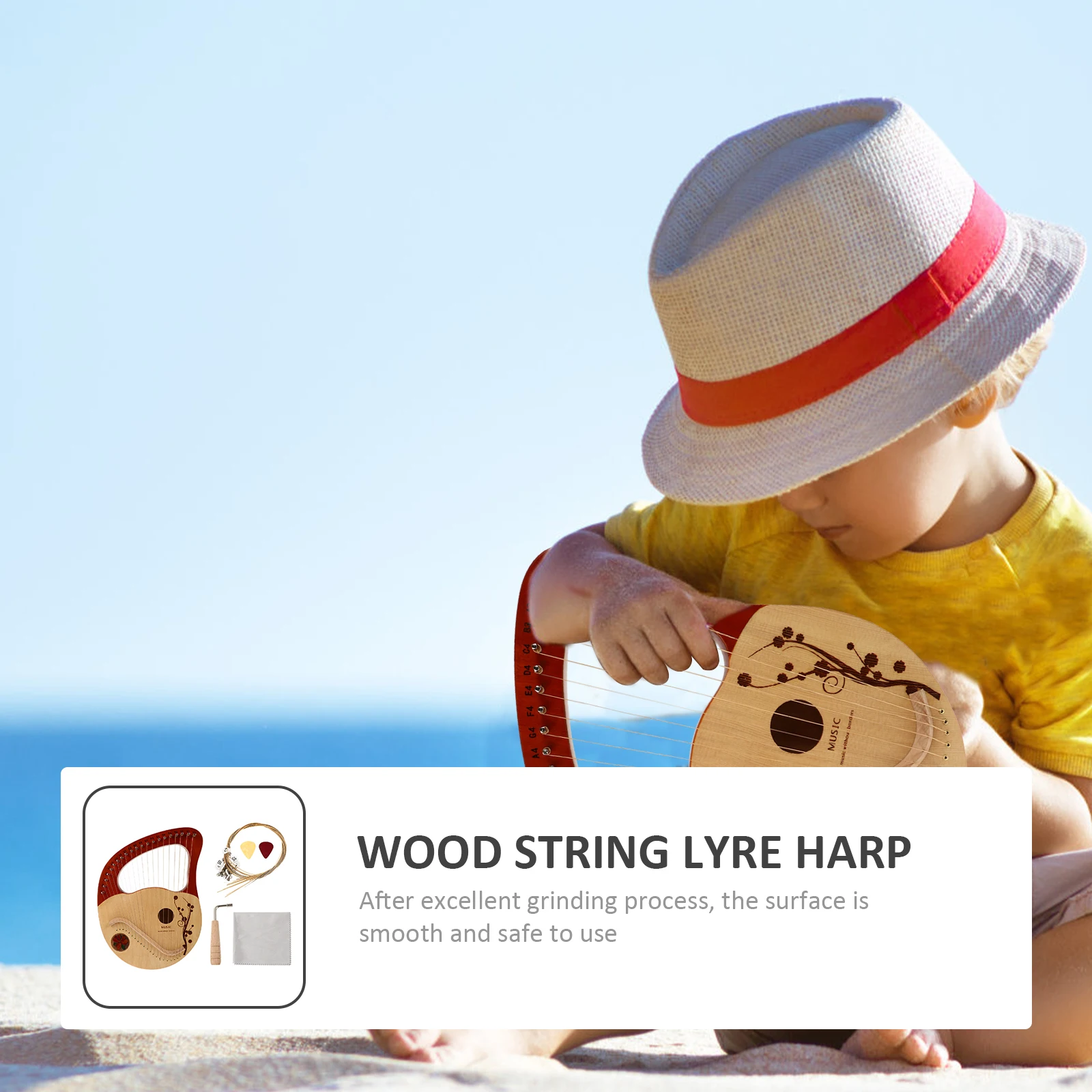 

21 String Portable Harp Wood Body String Instrument Vintage Style Smooth Tuning Tools Included Gift for Kids