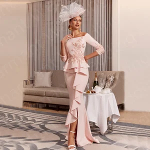 مخصص حورية البحر والدة العروس فساتين شاحب الوردي الدانتيل قبالة الكتف بلا أكمام فساتين ضيف الزفاف انقسام الجبهة أعلى 6 مبيعات فستان أم العروس الوردي - رقم 3