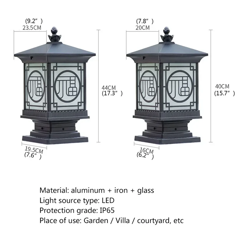 ASHER Lámpara de pared LED de pilar impermeable retro de luz de poste clásica al aire libre para el jardín del hogar