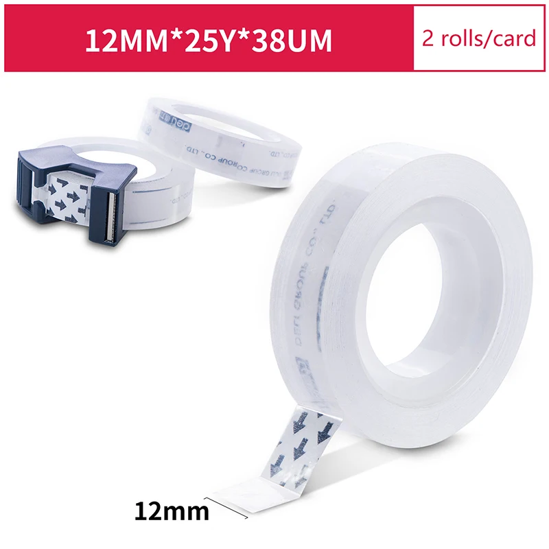 2PCS Transparent Adhesive Tape With Cutter Set 12mm Invisible Write On For Packing Sealing Decoration Diary Stickers