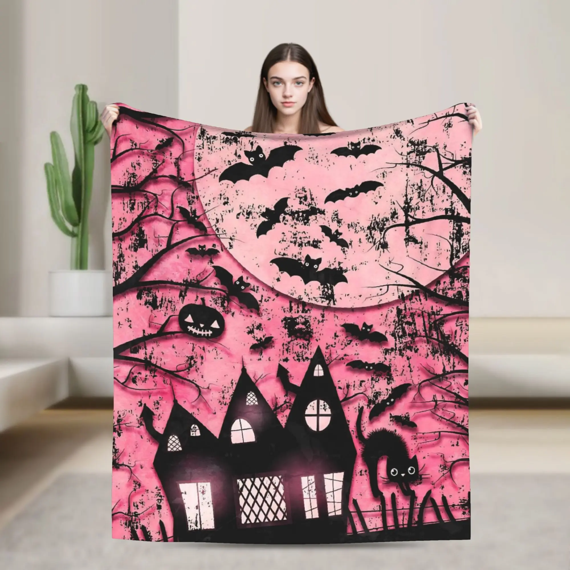 Halloween Gothic Blanket Cover Flannel Creepy Spooky Super Warm Throw Blanket for Airplane Travel Bedroom Quilt