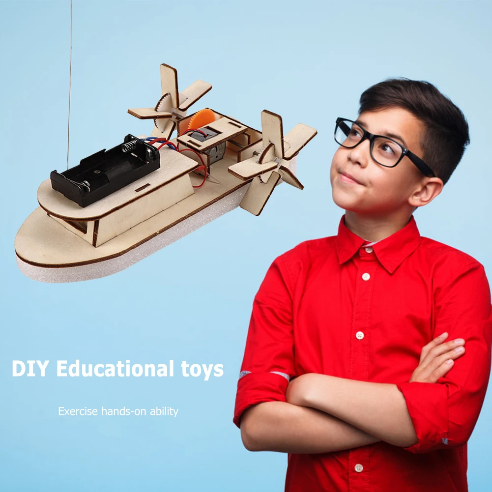 DIY Boat Model Science Toys Kids STEM Electric Educational Teaching Kit 3D Assemble Wooden Boat Toy Scientific Experiment Kit