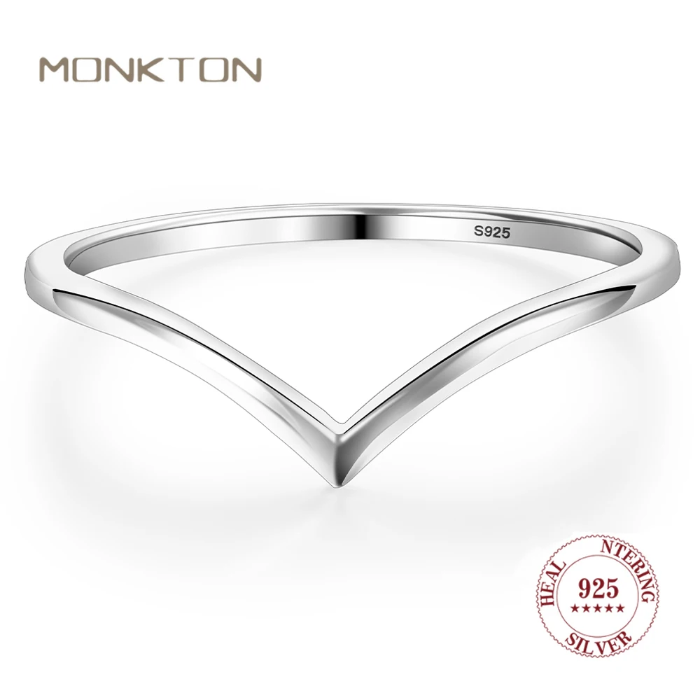 Monkton Real 925 Sterling Silver Smooth Sharp Ring per le donne classico anello da dito a forma di V per anello di fidanzamento anelli di gioielli