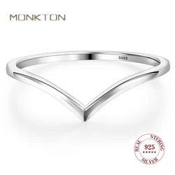 Monkton Real 925 Sterling Silver Smooth Sharp Ring per le donne classico anello da dito a forma di V per anello di fidanzamento anelli di gioielli