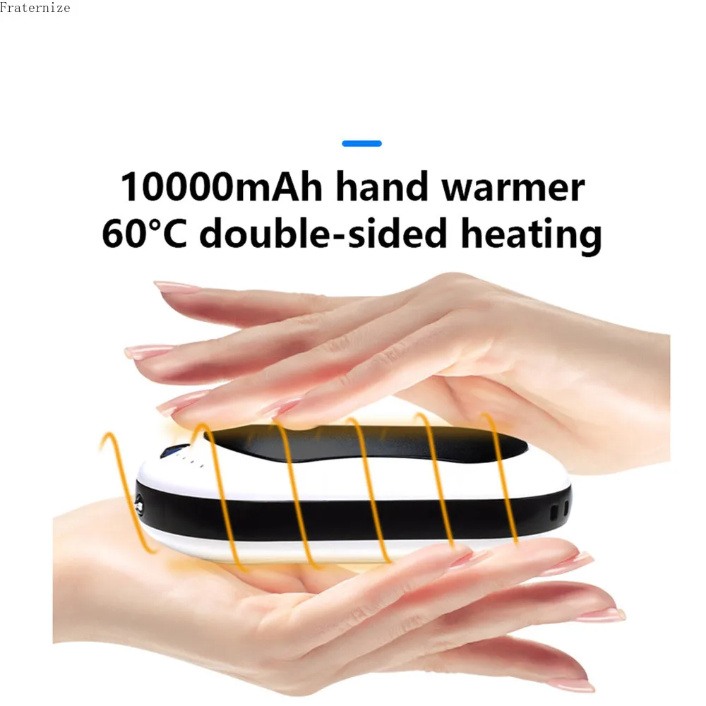 10000MAh แบบพกพา Power Bank มืออุ่นกลางแจ้ง Camping Hand Heater USB ยาวนานความร้อนการสั่นสะเทือนนวดไฟฉาย LED