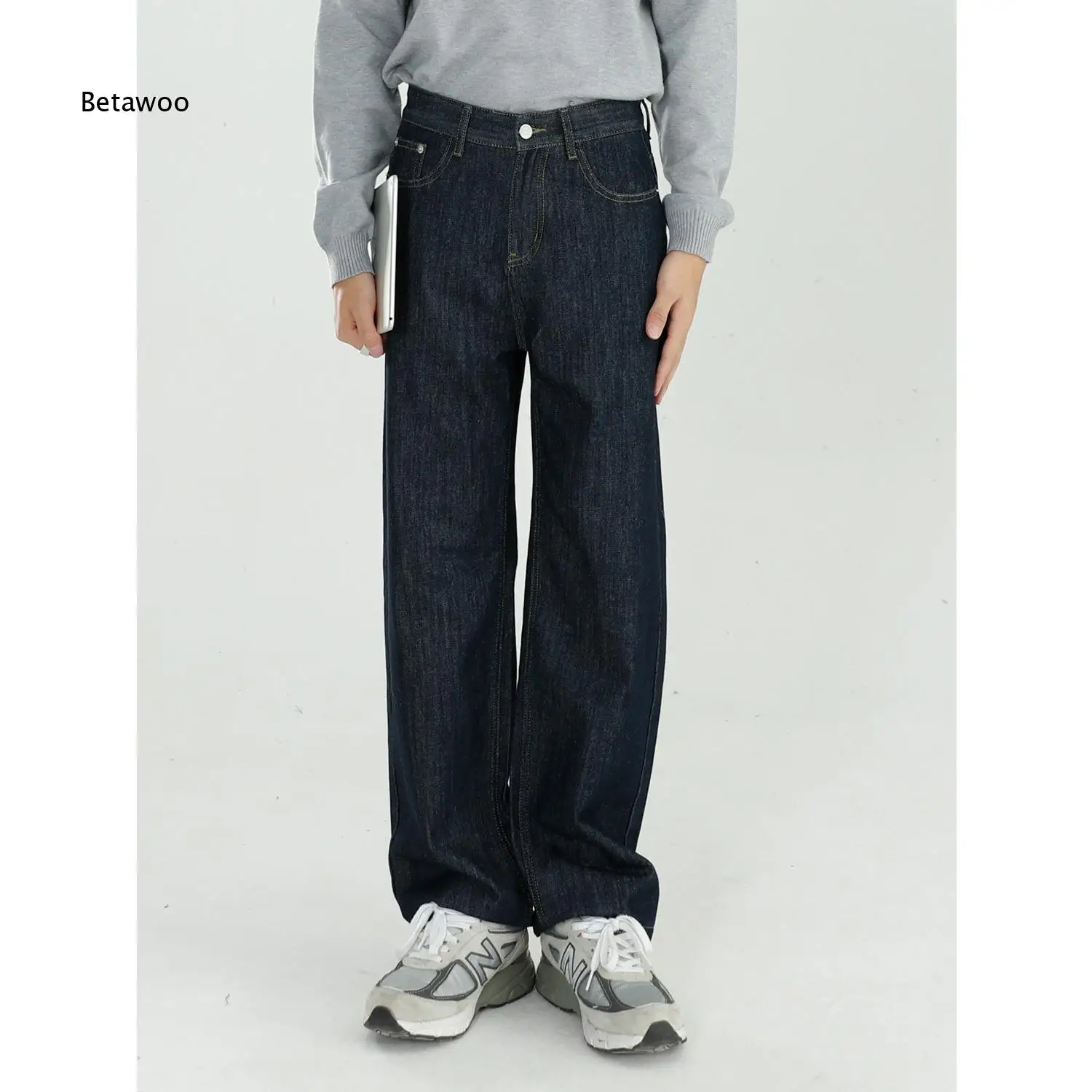 New Arrival Mens Korean Style Black Versatile Loose Draping Straight Leg Denim Jeans For Daily Casual And Street Outfits