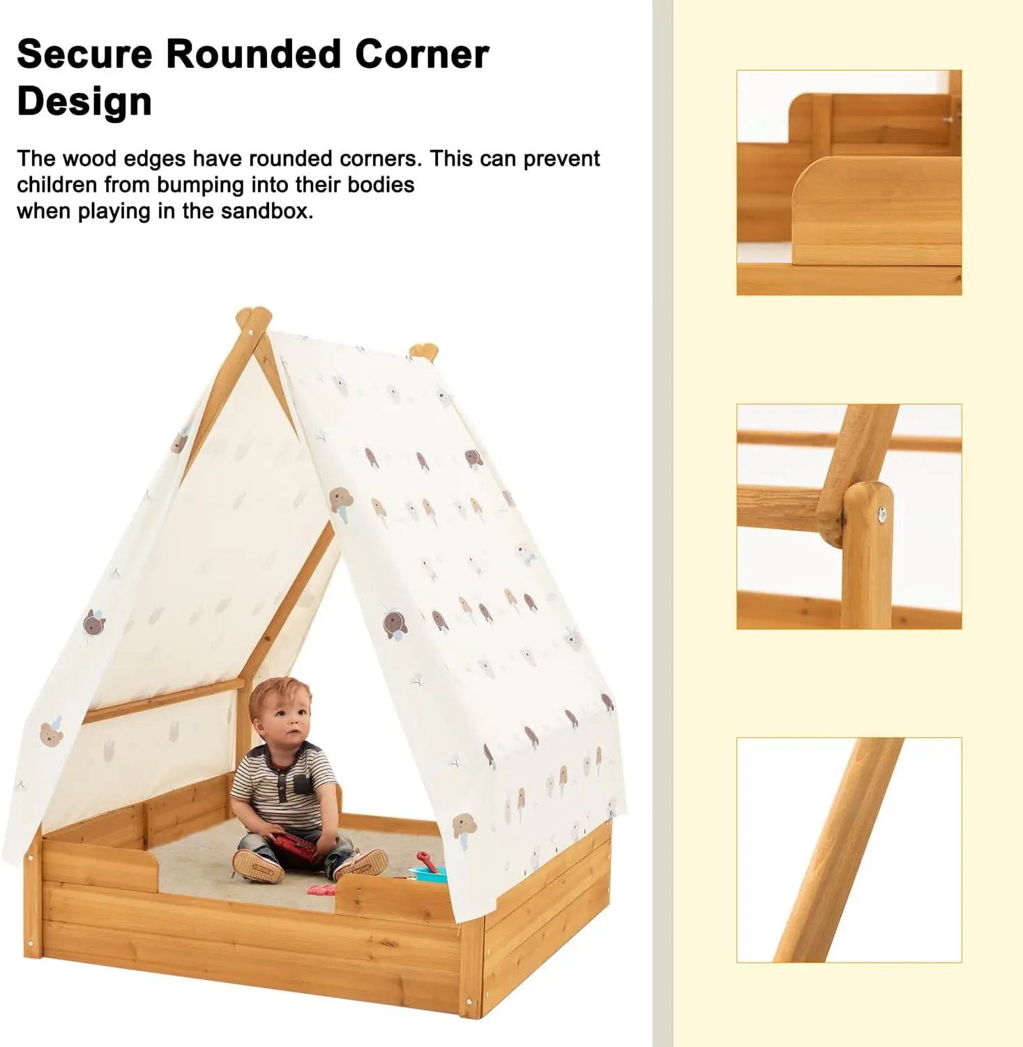 Sandbox triangolare in legno con baldacchino per età compresa tra 3 e 8 anni, scatole di sabbia per giardino nel cortile, fossa di sabbia per Patio da spiaggia all'aperto, I