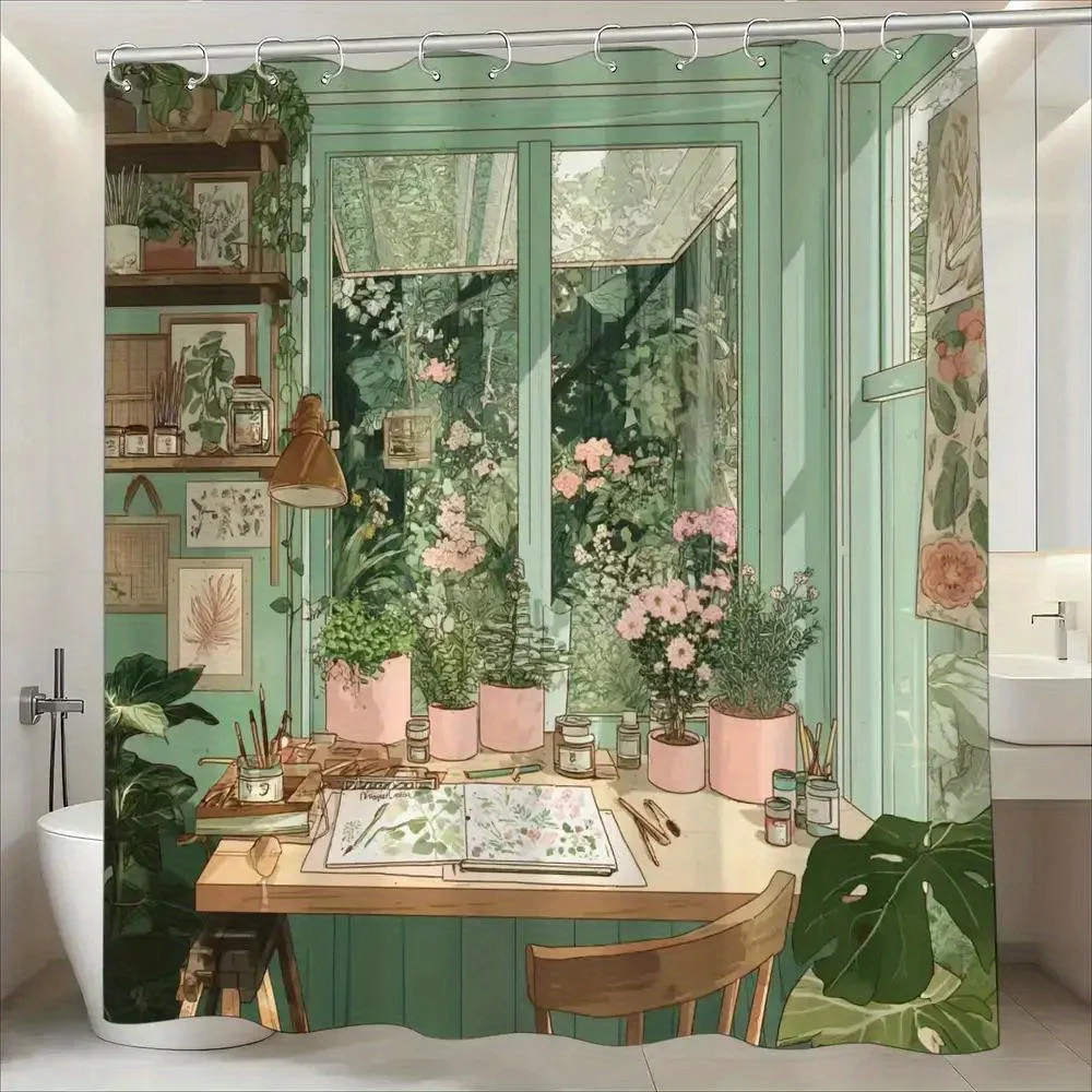 

Занавеска для душа Botanical Studio с рисунком растений и скетчбуков, машинная стирка, всесезонная, водонепроницаемая, защита от посторонних глаз, быстрая установка