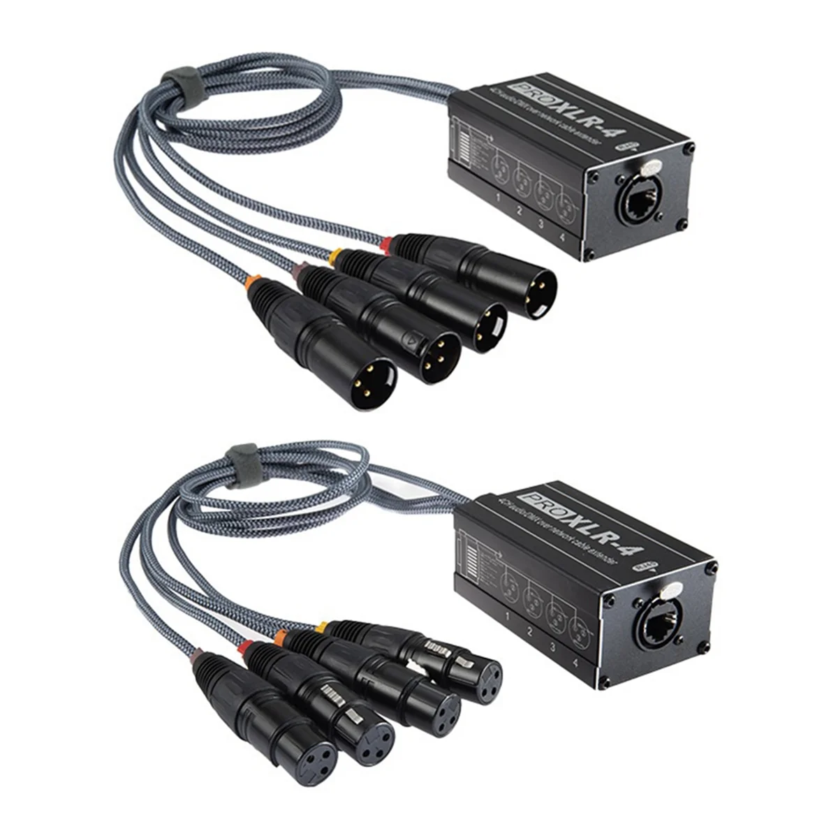 A92Z 1Pair XLR Male/Female 4 Channel Snake 3Pin XLR/DMX to Ethercon RJ45 Cat5/Cat6 Ethernet Extender for Live Stage, Black