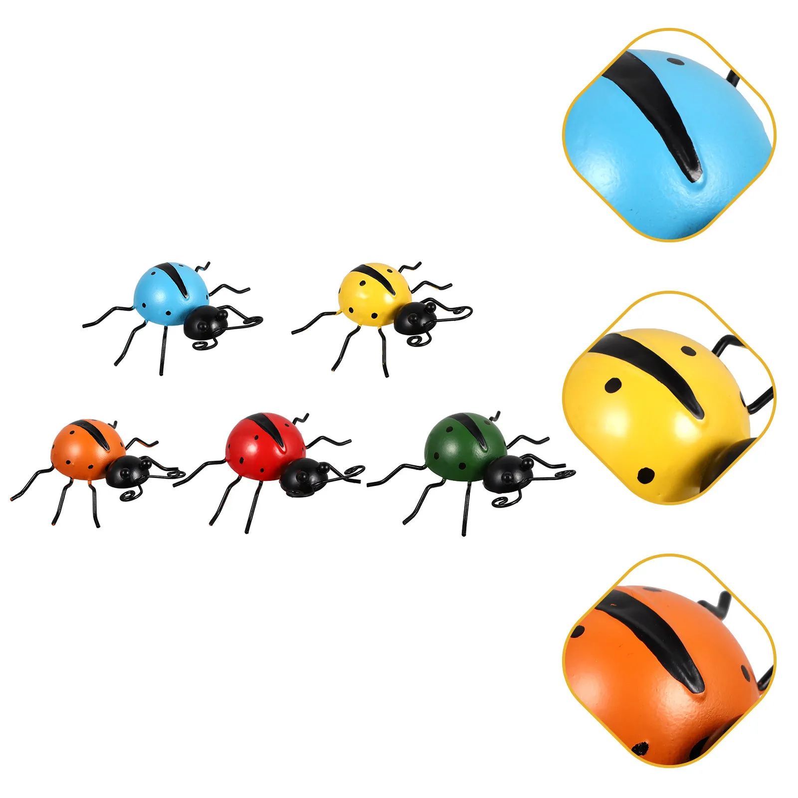 5Pcs Simulation Ladybug Outdoor Garden Decorations Metal Yard Ornaments Sturdy Iron Backyard Lawn Ladybird Sculpture