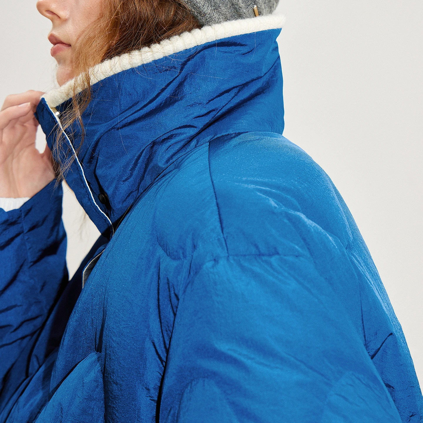 TOYOUTH Damen Daunenjacke 2025, Winter, neu, 90 % weiße Entendaunen, gestrickter Kragen, leicht, dick, warm, Brotjacke, Mantel, Blau
