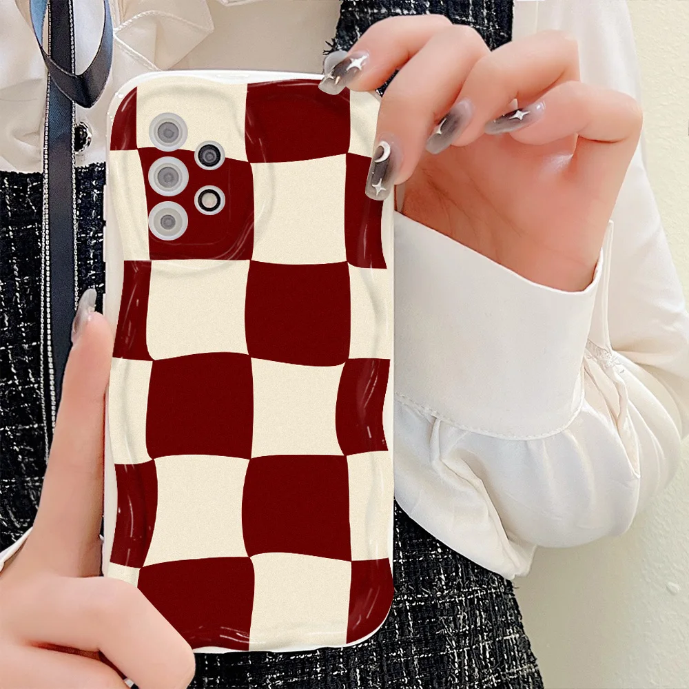 Red Plaid Wave Bumper Phone Case For Samsung A53 A54 5G A34 A14 A23 A13 A21S A51 A52 A32 A12 A50 S23 S22 Ultra S21 S20 FE Cover